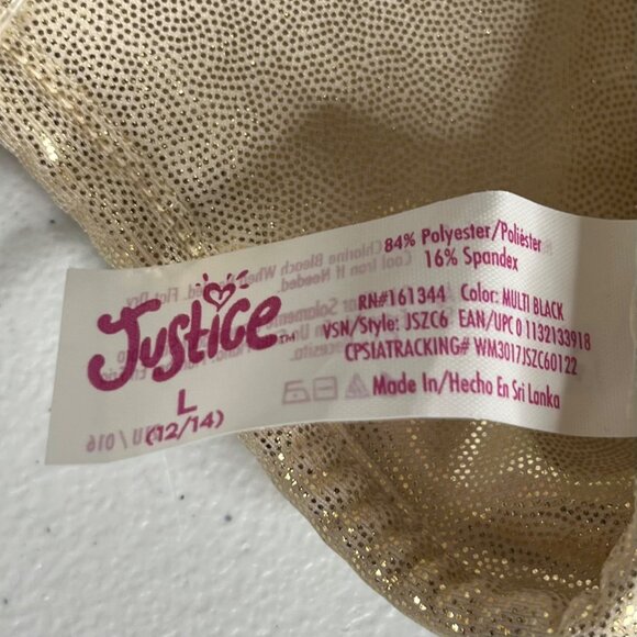 Justice Girls Reversible Sports Bra Black Gold Shiny Size Large 12/14 New - Picture 8 of 12